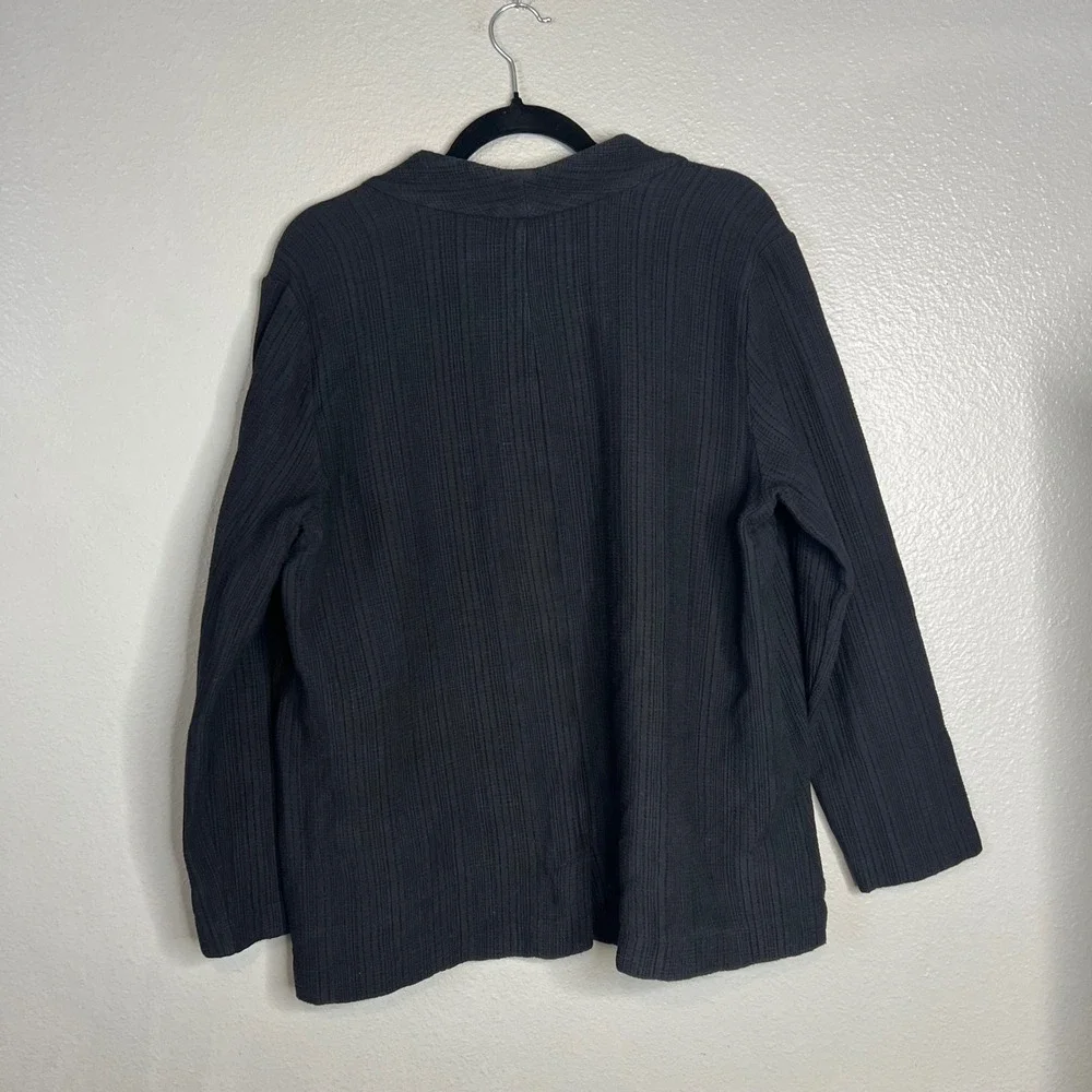 Eileen Fisher‎ Open Cardigan Size L Textured Cotton Tencel Pockets